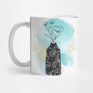 Flower vase watercolor painting - light blue paint Mug